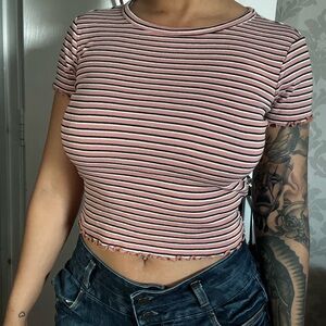 Striped Pink and Black Women's Top